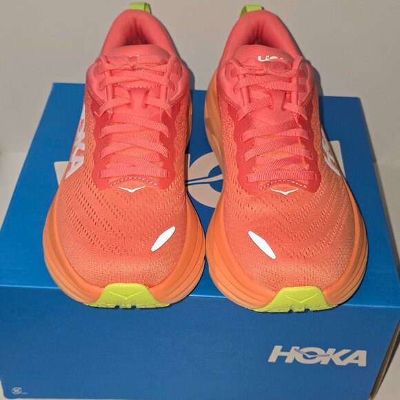HOKA ONE ONE WOMEN'S BONDI 8 CORAL/PAPAYA SIZE 7B NEW IN THE BOX - Picture 2 of 4